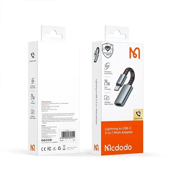 Mcdodo Ca 4870 Lightning Female To Usb C Male 3 In 1 Multi Adapter High Speed Data Transfer 6