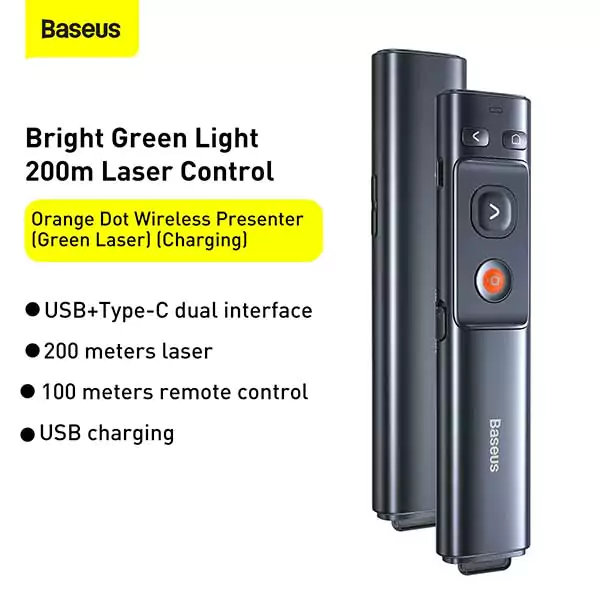 Baseus Rechargeable Orange Dot Wireless Presenter Green Laser (1)