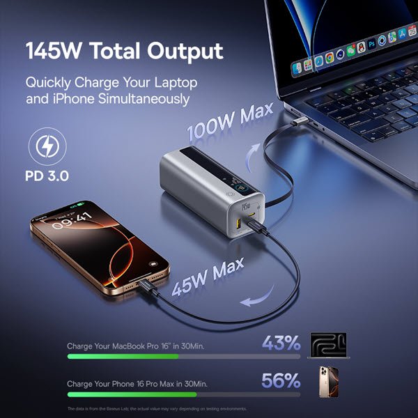 Baseus Energeek Gr11 Power Bank With Retractable Cable 20000mah 145w Natural Titanium E0027b0 (5)