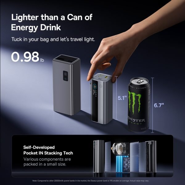 Baseus Energeek Gr11 Power Bank With Retractable Cable 20000mah 145w Natural Titanium E0027b0