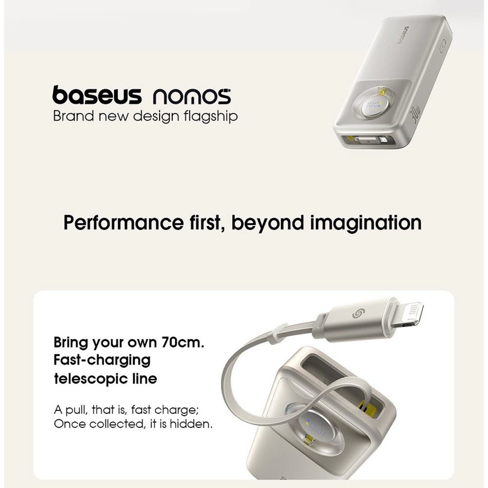 Baseus Nomos 30w 74wh 20000mah Digital Display Power Bank Built In Ip Retractable Cable 3