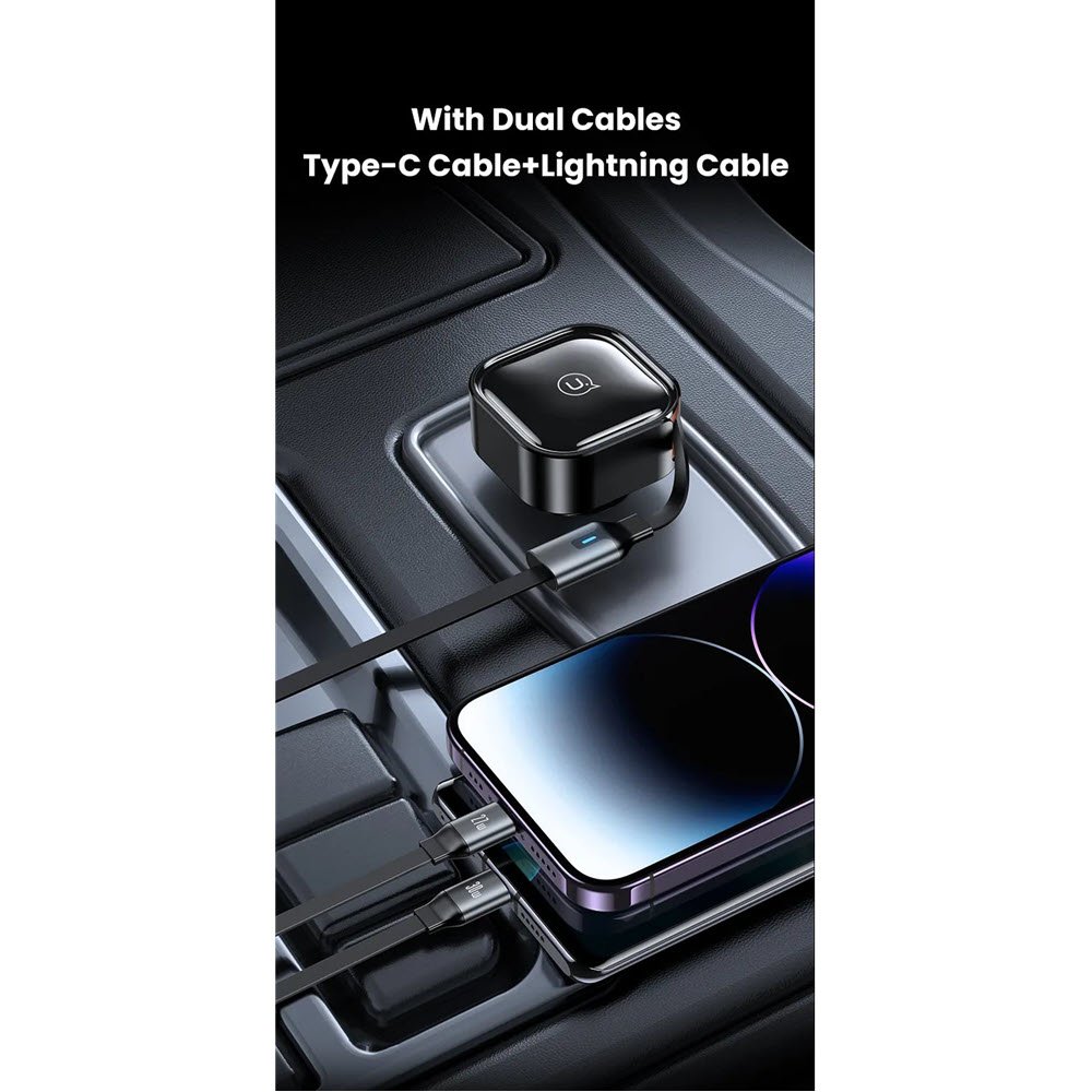 Usams Us Cc219 C41 30w Car Charger With 2in1 Retractable Cable Type Clightning 2