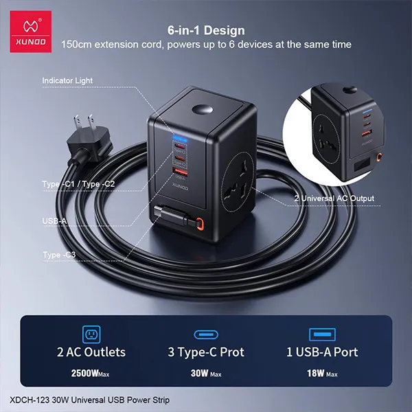 Xundd Xdch 123 30w Universal Usb Power Strip 5