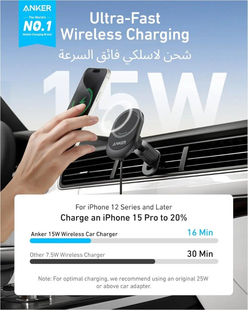Anker B2932 Maggo Wireless Car Charger Pad Built In Usb C Cable (1)