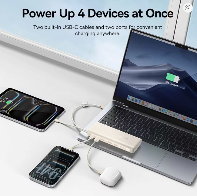 Baseus Power Bank Fc41 100w 20000mah Dual Built In Type C Cable For Macbook Iphone 17 16 15 Samsung S26 S25 Pixel Nothing (2)