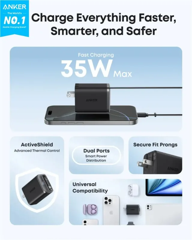Anker Nano 35W Type-C Charger Adapter with Built in Cable