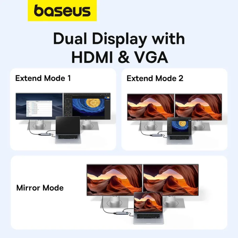 Baseus 11-in-1 Type-C Hub Baseus Metal Gleam Series 11-in-1 Type-C Hub with HDMI 4K@60Hz, VGA, PD 100W, RJ45 Gigabit Ethernet