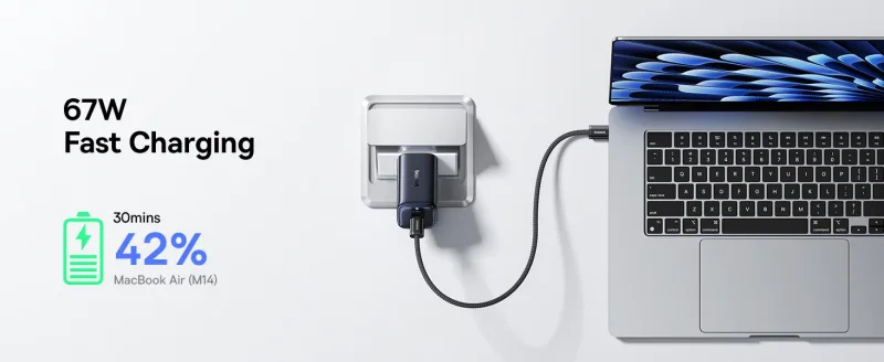 Baseus 67W PD Charger AE11 PicoGO (E0121000) GaN Fast Multi-Port for MacBook, iPhone 17/16/15, Samsung S26/S25, Pixel & More