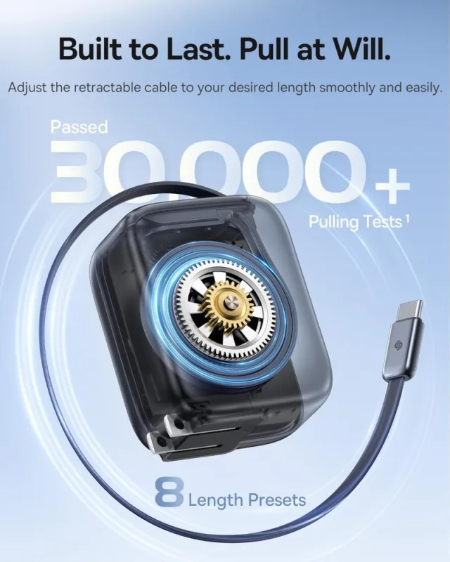 Baseus PD 45W Charger Dual Type-C With Retractable Type-C Cable