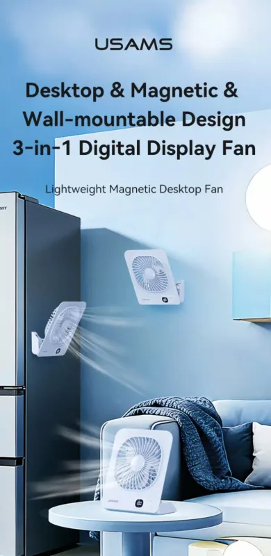 USAMS Lightweight Magnetic Desktop Fan with Rechargeable Battery
