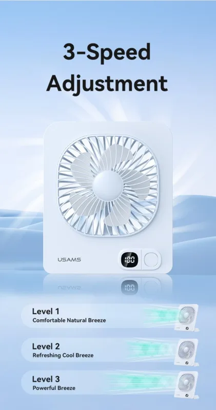 USAMS Lightweight Magnetic Desktop Fan with Rechargeable Battery