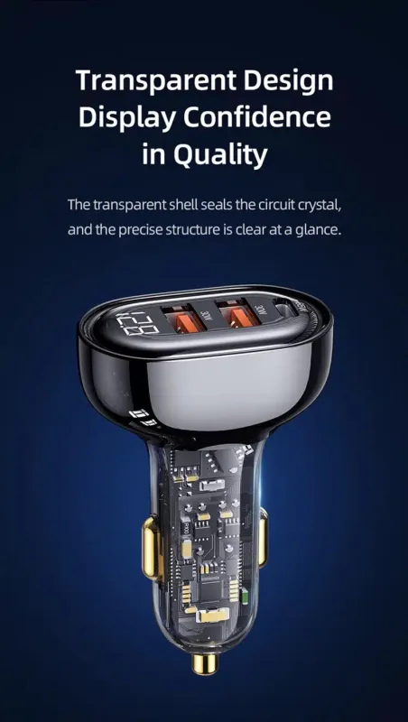 USAMS US-CC158 125W 3 Ports Transparent Digital Display Fast Car Charger – Icicle Series