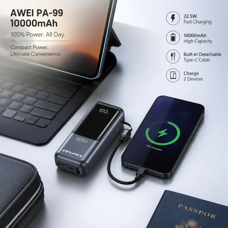 Awei PA-99 10000mAh Portable Fast Charging Power Bank
