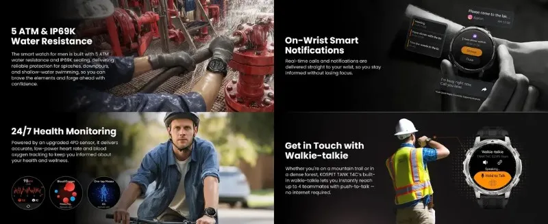 KOSPET TANK T4C Bluetooth Calling Smartwatch with Walkie-Talkie & GPS
