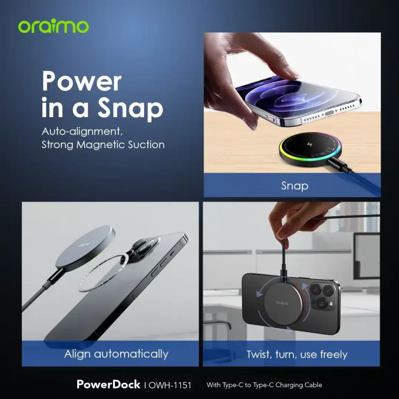 Oraimo PowerDock 15W Magnetic Wireless Charging Pad (OWH-1151)