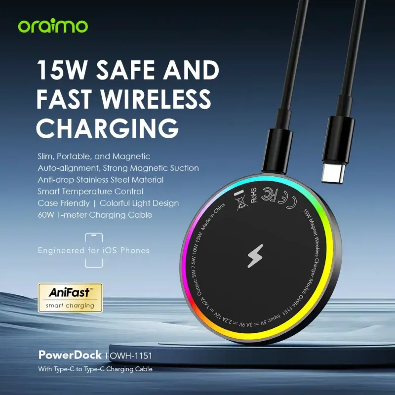 Oraimo PowerDock 15W Magnetic Wireless Charging Pad (OWH-1151)