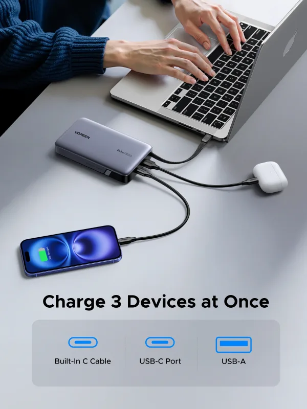UGREEN 20000mAh 145W Power Bank with Built-in Cable (55992B)