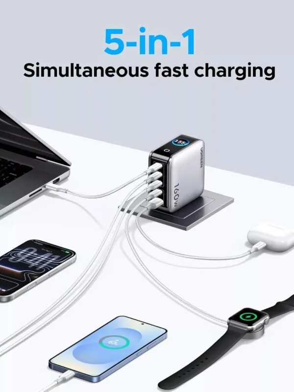 UGREEN X774 Nexode Pro 160W GaN 5-Port Smart Display Fast Wall Charger