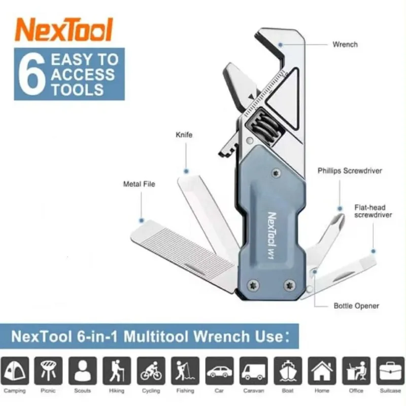 Xiaomi Nextool W1 Multi Functional 6in1 Wrench Spanner K-nife Toolkit Camping Outdoor