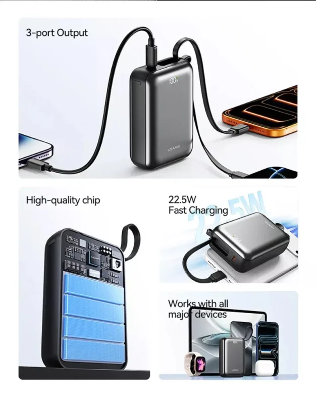 USAMS CD279 PB98 20000mAh 22.5W PD Digital Display Power Bank