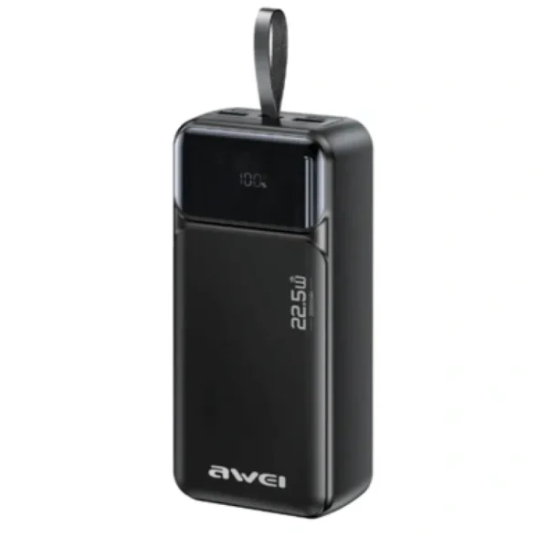 AWEI PA-104 30000mAh 22.5W Fast Charging Power Bank with Built-in Type-C Cable & LED Display