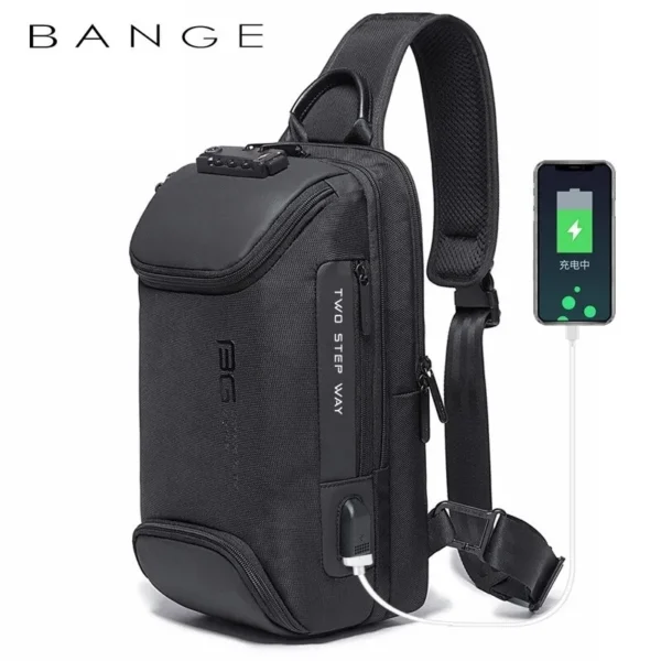 BANGE BG-7082 Anti-theft TSA Lock Crossbody Bag Waterproof Chest Pack with External USB Port