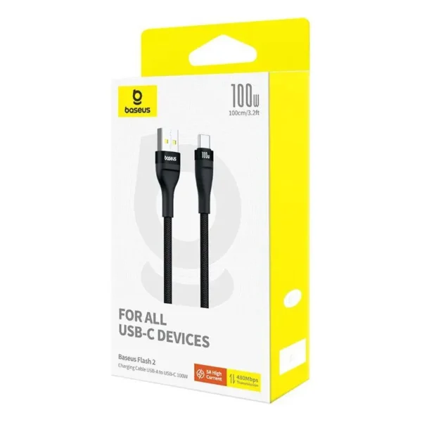 Baseus Flash 2 USB To Type-C Cable For Iphone 15 16 Series Samsung Pixel Oneplus Huawei (2M)
