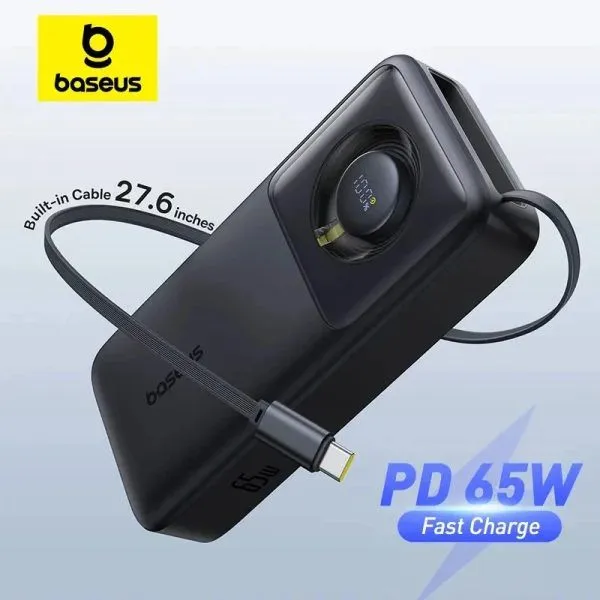 Baseus Free2Pull 20000mAh 65W Power Bank with Built-in Retractable Type-C Cable