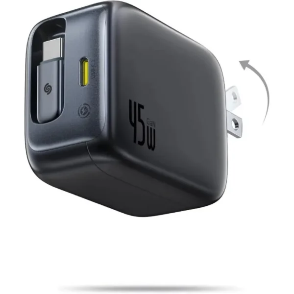 Baseus PD 45W Charger Dual Type-C With Retractable Type-C Cable