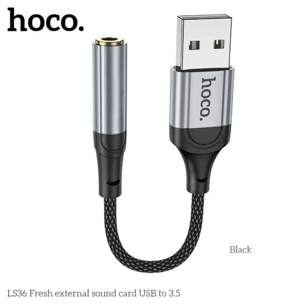 Hoco LS36 USB to 3.5mm Digital Audio Converter, 12cm Metal + Braided Cable