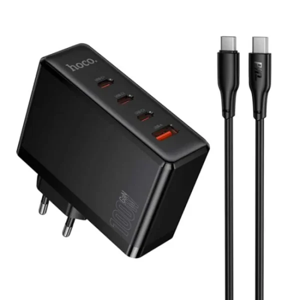 Hoco N85 Vigoroso 100W Four Ports GaN Fast Charger Set (Smart Desktop Multi-Device Charging)