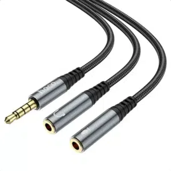 Hoco UPA21 3.5mm Audio Splitter Cable – 25cm Mic & Headphone Adapter with Powerful Charging