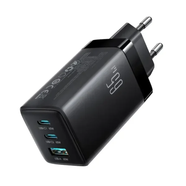 JOYROOM JR-TG10 65W 3-Port GaN Wall Charger (2C1A) with Powerful Charging and 1.2m USB-C to USB-C Cable