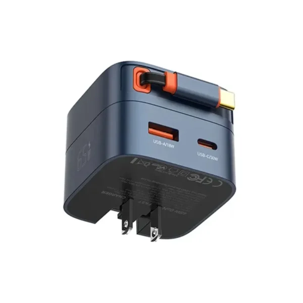LDNIO Q10 65W GaN Fast Charger with 80cm Retractable Cable for Laptop, Tablet & Phone