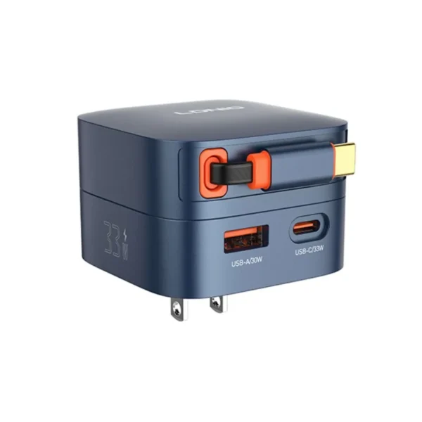 LDNIO Q9 33W Safe PD Fast Charger with Retractable Type-C Cable for USB-C Devices