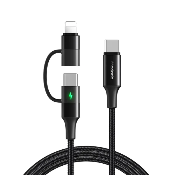 Mcdodo CA-712 2-in-1 60W Type-C to Lightning + Type-C Fast Charging Data Cable With Led Function -1.2m