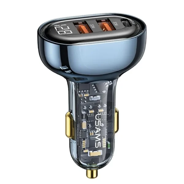 USAMS US-CC158 125W 3 Ports Transparent Digital Display Fast Car Charger Icicle Series